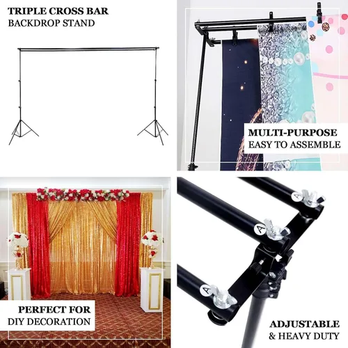 Miniatura 4 de Efavormart - Kit de soporte de fondo de barra transversal triple de 8 x 10 pies, soporte de fondo metálico ajustable 3 en 1, sistema de fotografía