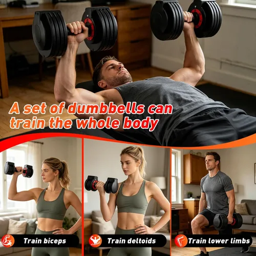 Miniatura 4 de 25/55lb Pair Adjustable Dumbbell Set, Adjustable Dumbbells Set of 2, 5 in 1/10 in 1 Free Weights Dumbbells Set with Anti-Slip Texture Handle