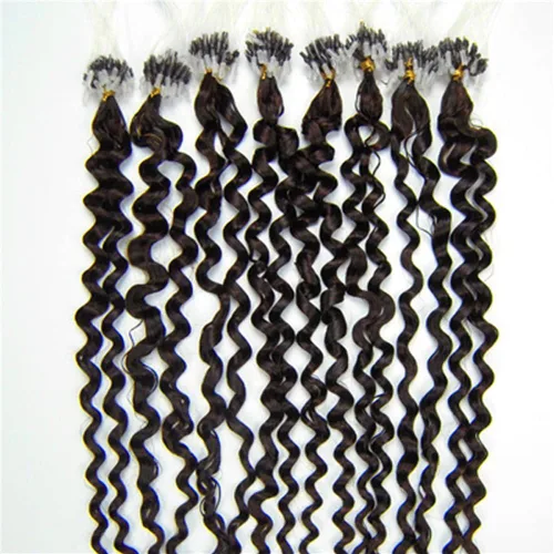 Miniatura 3 de Micro Link - Extensiones de cabello rizado con micro anillo, punta de bucle, cabello humano Remy real, color marrón oscuro, 20 pulgadas, 100 s #02