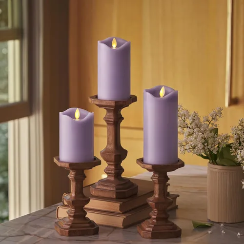 Miniatura 10 de Matchless Candle Co. de Luminara Juego de 3 (3" x 4.5", 5.5", 6.5") Vela sin llama LED parpadeante con pilas, llama móvil, pilar de cera, borde