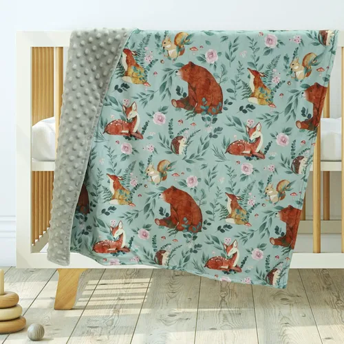 Miniatura 4 de Mantas de bebé para niños y niñas, manta de forro polar con respaldo de puntos, manta supersuave para cubrirse, 30 x 40 pulgadas, animales del bosque