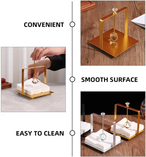 Miniatura 3 de Metal Napkin Stand Decorative Tissue Dispenser with Weight, Gold Square Desktop Napkin Holder for Restaurant, Bar, and Home Table Organizer