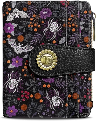 Miniatura 19 de Kelvoris Cartera pequeña Rfid para mujer, plegable, con cremallera, bolsillo para monedas, piel sintética, compacto, para tarjetas de crédito