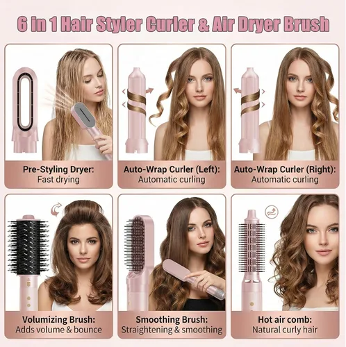Miniatura 8 de Cepillos de cabello de aire caliente 6 en 1 y cepillo de soplado - Cepillo secador de pelo de 110,000 RPM - Cepillo secador de cabello - Secado
