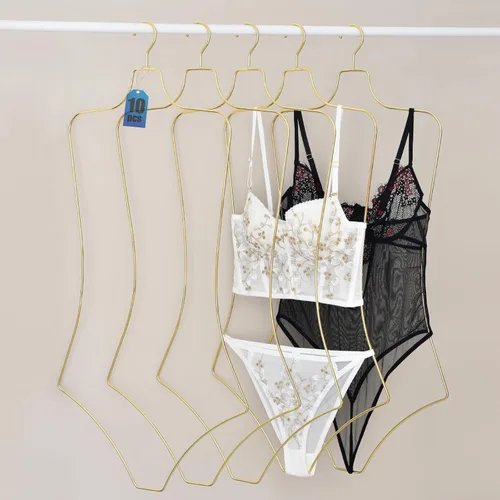 Perchas de ropa con forma de cuerpo, paquete de 10 perchas de lujo con alambre de metal dorado y colgador de bikini, perchas de lencería para