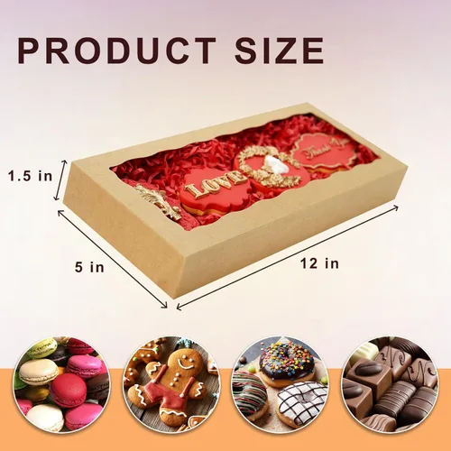 Miniatura 3 de 5 cajas para galletas de 12 x 5 x 1.5 pulgadas, cajas de panadería con ventana, caja para fresas cubiertas de chocolate para Navidad, San Valentín