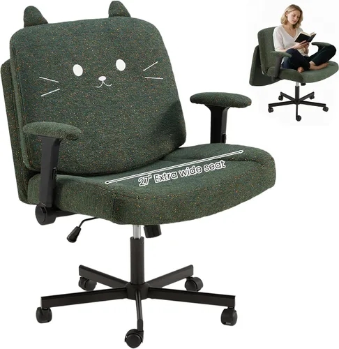 HOMREST Silla cruzada con brazos y ruedas, silla de oficina de patas cruzadas de tamaño grande con asiento extra ancho y cojín de respaldo flexible,