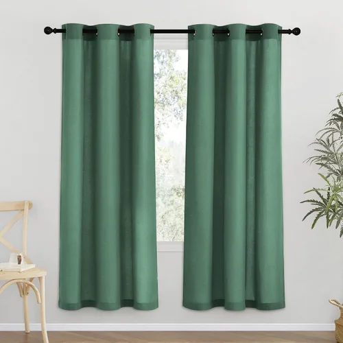 Miniatura 94 de NICETOWN Cortinas de lino natural con textura de lino para dormitorio, mezcla de lino rústica con ojales en la parte superior, semitransparentes