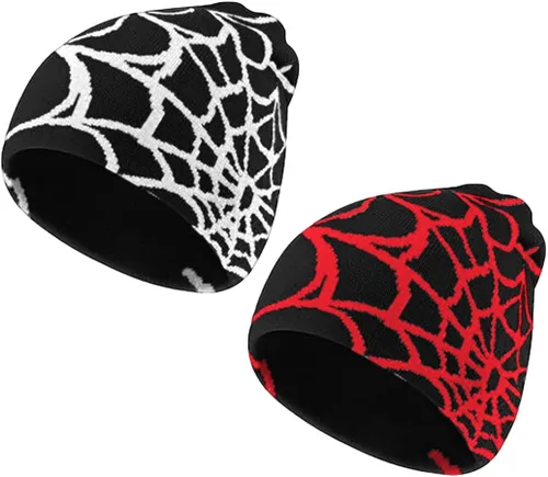 Pooyikoi Gorro de invierno para mujer, gorro cálido para hombre, estilo casual, diseño de araña, estilo gótico, Y2K, gorro de punto acrílico