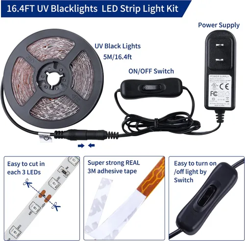 Miniatura 6 de Tira de luces negras de 20 pies, 360 LED, tira de luces LED, luces de cinta, accesorios de luz negra morada flexible de 12 V, cinta LED