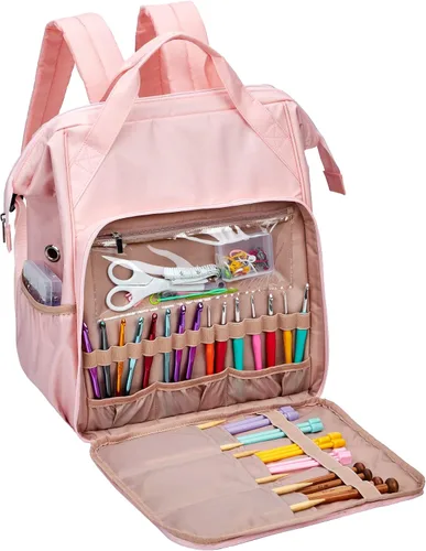 Miniatura 2 de HOMEST Mochila de Bolso para Tejer, Organizador de Almacenamiento para Crochet, Porta Hilos Grande con Bolsillo Frontal Personalizado para Rosa