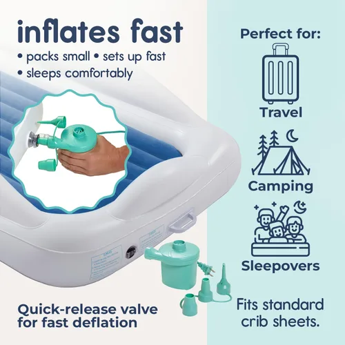 Miniatura 4 de hiccapop Cama inflable de viaje para niños pequeños con parachoques de seguridad [4 lados], cama portátil para niños, colchón de aire para niños