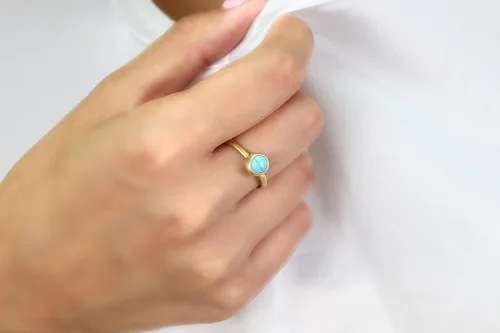 Miniatura 4 de Turquoise Bezel Ring - 14k Gold - Elegant December Birthstone Bridal Ring - Simple Stackable Design