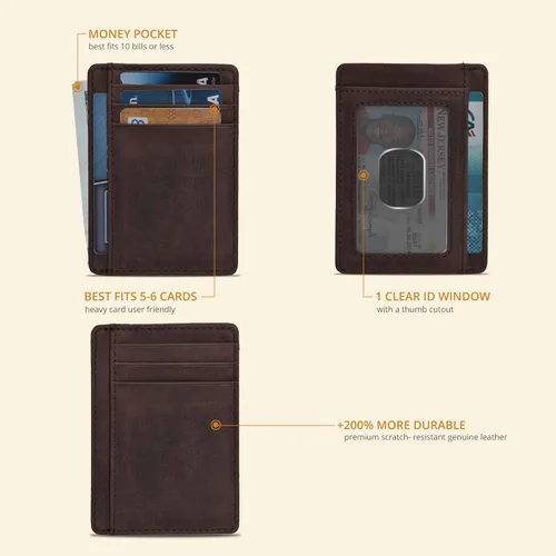 Miniatura 2 de Carteras de cuero Oak Leathers, delgadas y minimalistas con bloqueo RFID, tarjetero de bolsillo frontal para hombres y mujeres, mulberry, Pequeña
