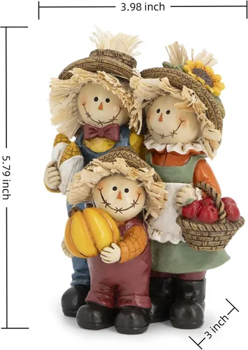 Miniatura 8 de Hodao Decoraciones de Acción de Gracias para mesa, figura familiar de espantapájaros de resina de otoño con cesta de calabaza, maíz y manzana