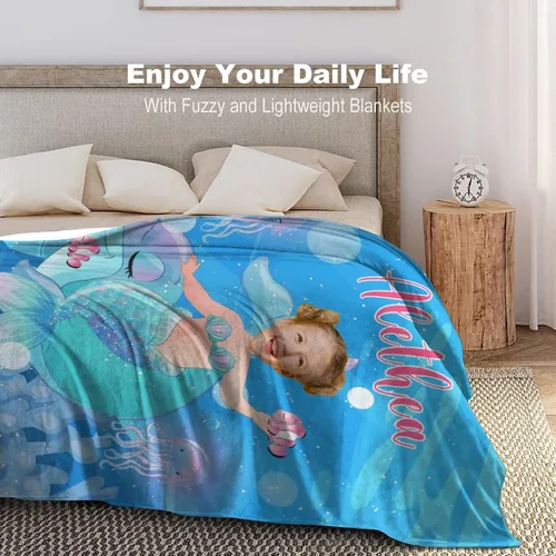 Miniatura 3 de Regalos de Sirena para Niñas, Manta de Bebé Personalizada Pequeña Sirena con Nombre y Foto para Recién Nacidos, Mantas de Regalo Personalizadas