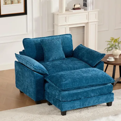 Miniatura 108 de Sofá seccional modular beige de 117.3", sofás seccionales grandes de 3 plazas para sala de estar, sofá nube oversized de tela chenille con otomana