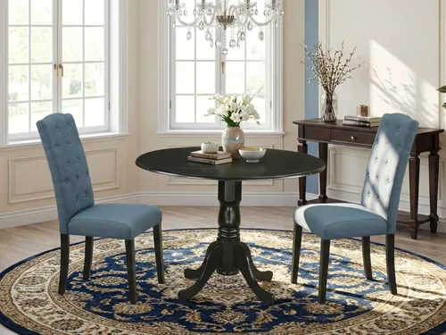 Miniatura 2 de East West Furniture DLCE3-BLK-21 - Juego de mesa de comedor de 3 piezas que contiene una mesa de comedor redonda con gotas y 2 sillas tapizadas