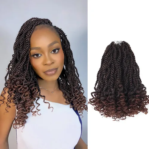 Miniatura 76 de Cabello rubio de ganchillo para mujeres negras, trenzas senegalesas onduladas de ganchillo de 12 pulgadas, trenzas kinky de ganchillo cortas 27613