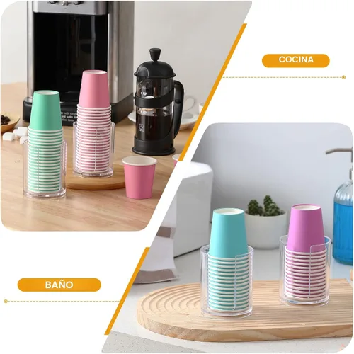 Miniatura 6 de AOZITA Dispensador de tazas para baño, paquete de 2 portavasos para enjuague bucal, portavasos pequeños desechables de papel para enjuagar tazas
