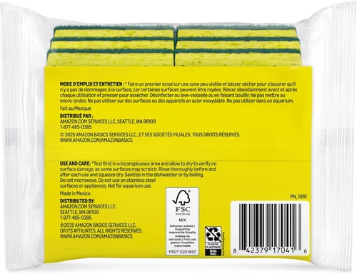 Miniatura 5 de Amazon Basics Esponjas de doble cara resistentes, reutilizables, 4.4 x 2.7 x 0.8 pulgadas, amarillo/verde, paquete de 6