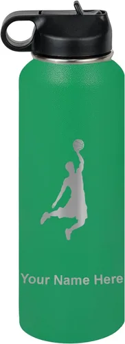 Miniatura 62 de LaserGram Botella de agua personalizada, hombre haciendo slam dunk de baloncesto, de acero inoxidable, de doble pared con aislamiento al vacío