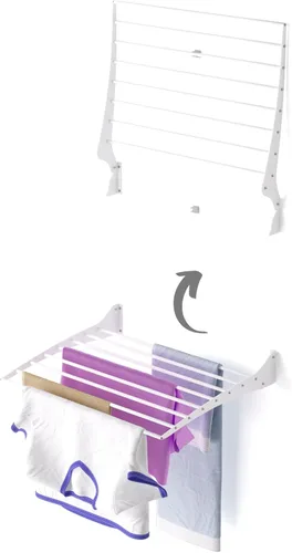 Miniatura 45 de foxydry Tendedero plegable para colgar en la pared, vertical plegable para interiores y exteriores, en acero aluminio (31.5 in)