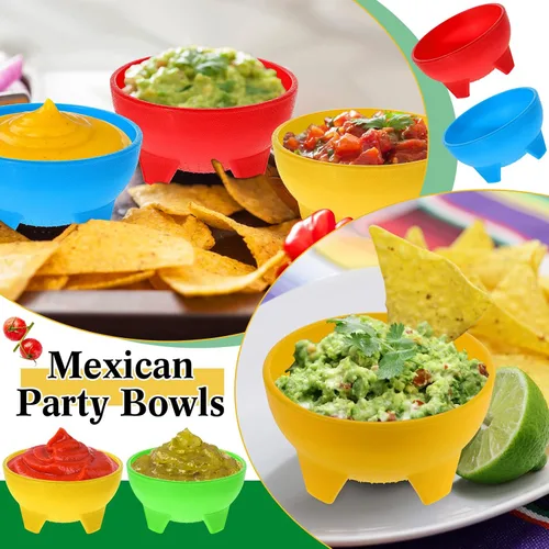 Miniatura 3 de meekoo Cuencos de salsa mexicanos multicolor de 4.5 pulgadas de diámetro, vajilla mexicana de plástico para tacos, dulces, chips, aperitivos