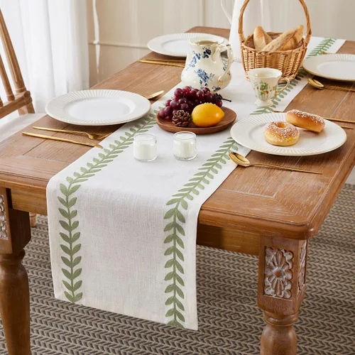 Miniatura 3 de Camino de mesa bordado de estilo rústico, 13 x 36 pulgadas, caminos de mesa irregulares de hojas de sauce de 36 pulgadas de largo para decoración