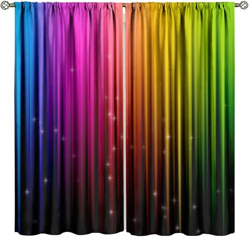 Miniatura 29 de Cortinas opacas abstractas de arco iris, pintura de color arcoíris con gotas, diseño gráfico creativo con bolsillo para barra, para sala de estar
