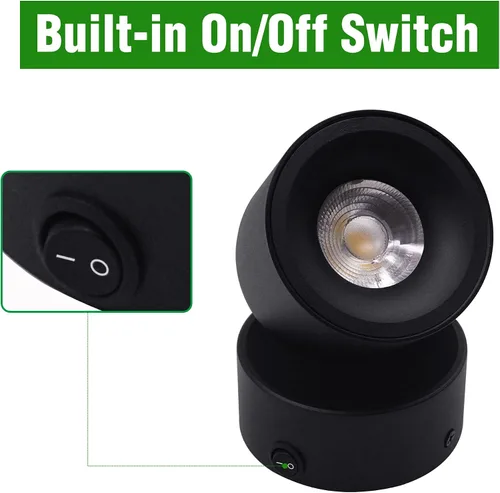 Miniatura 2 de Paquete de 2 Focos LED COB de Techo Downlight de 12V con Interruptor, Montaje en Superficie 330° Ajustable Regulable Luz de Pared para RV Lámpara