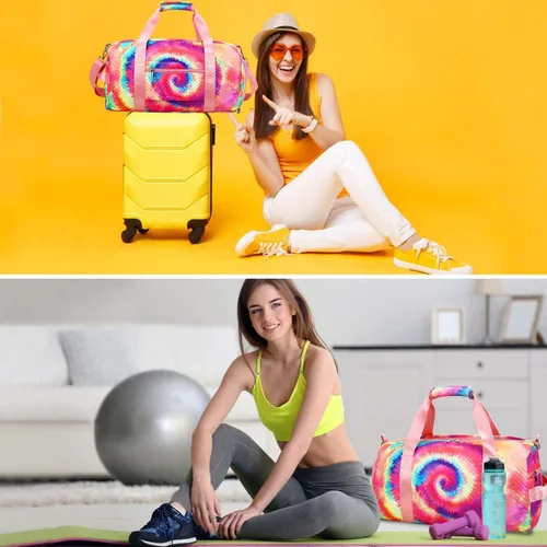 Miniatura 6 de Bolsa de lona para niñas, bolsas de gimnasio deportivas, bolsa de gimnasia, bolsa de viaje, bolsa de dormir con compartimento para zapatos
