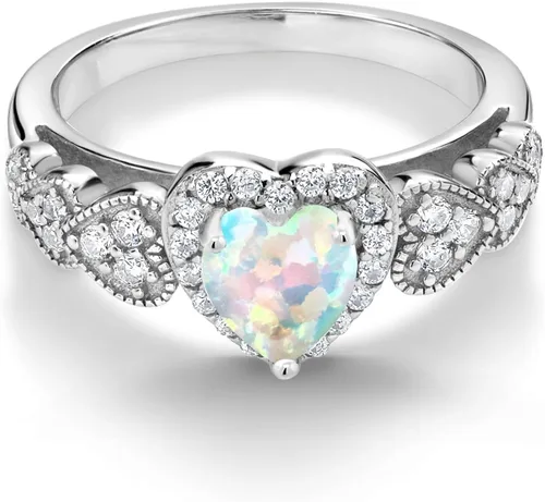 Miniatura 3 de Gem Stone King Anillo de compromiso de plata de ley 925 con piedra natal y corazón, forma de corazón de 0.236 pulgadas, anillo de compromiso de boda