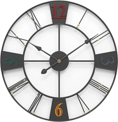 Home Decoration Clock Decorative Wall Clock European Retro with Roman Numerals Metal Vintage for Home Living Room Clocks Wall(Black,50 * 50cm)