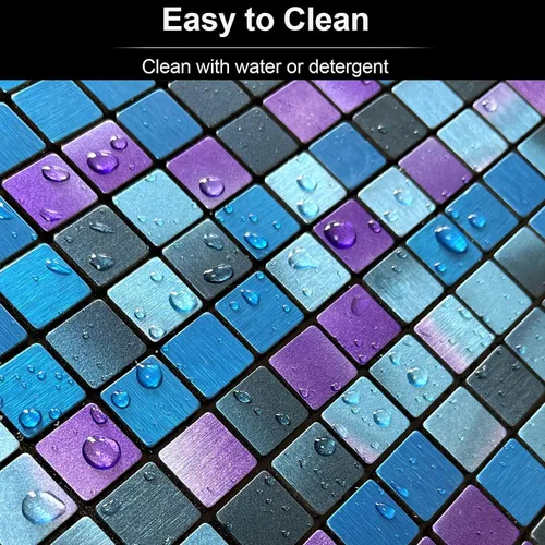 Miniatura 7 de XUANINY Azulejos adhesivos despegables para protección contra salpicaduras para cocina, baño, chimenea, mosaico de aluminio metálico autoadhesivo