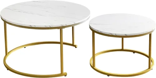 Miniatura 5 de AT-VALY Juego de 2 mesas anidadas, mesa de sofá redonda para sala de estar, 31.5 pulgadas de profundidad x 18.5 pulgadas de alto, 23.6 pulgadas