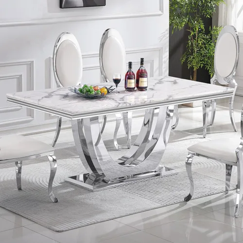 Miniatura 22 de Mesa de comedor de mármol negro para 4, 6, 70 pulgadas, moderna mesa de comedor de cocina dorada con base de acero inoxidable con diseño