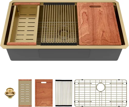 Miniatura 14 de Lordear Fregadero de cocina de montaje inferior de 23 pulgadas, estación de trabajo, fregadero de cocina de acero inoxidable calibre 16, cuenco