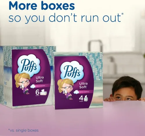Miniatura 8 de Puffs Pañuelos faciales ultra suaves, 24 cajas familiares, 124 pañuelos por caja