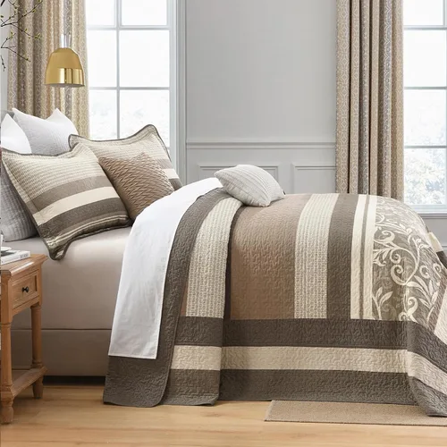Miniatura 3 de Colchas ligeras tamaño King de 120x120, colcha de microfibra extra grande 100% algodón, colcha reversible con patrón botánico a rayas, juego de ropa