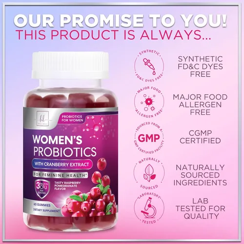 Miniatura 4 de Gomitas probióticas para mujeres con arándano rojo - 6 cepas premium para el equilibrio del pH, salud digestiva, apoyo vaginal e inmunológico, 3 mil