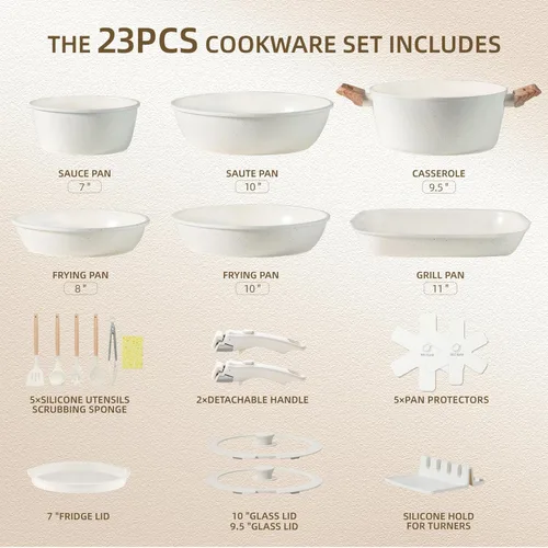 Miniatura 2 de BECIGAR 23PCS Ceramic Pots and Pans Set,Nonstick, Removable Handle Pots and Pans Set, Stackable Pan Set, Ceramic Nonstick Pan Non Stick for Easy