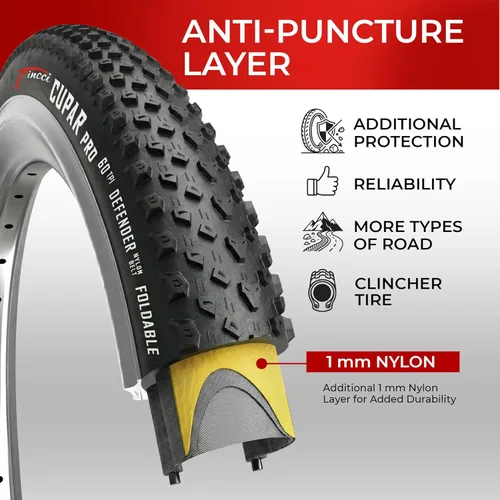 Miniatura 2 de Fincci Foldable 26x2.10 Mountain Bike Tires - 26 Inch Bike Tires with 1mm Nylon Puncture Proof - Black Kevlar 26 Bike Tyre 60 TPI with Cross Country