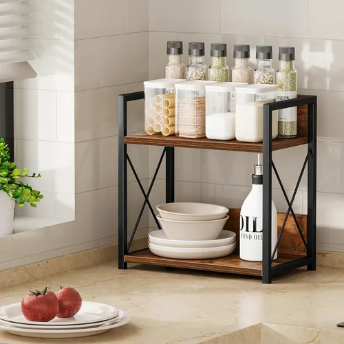 Miniatura 5 de Giikin Organizador de encimera de cocina, organizador de especias de 2 niveles para despensa, estante de encimera de cocina, organizador de estación
