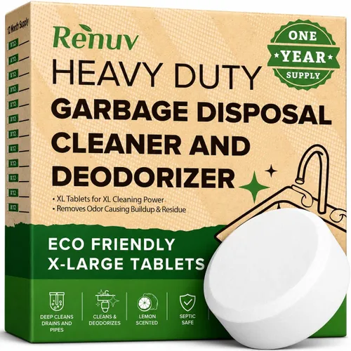 Renuv Limpiador y desodorizante para trituradora de basura en tabletas y ambientador para desagües, aroma espumante cítrico, refrescante de olores