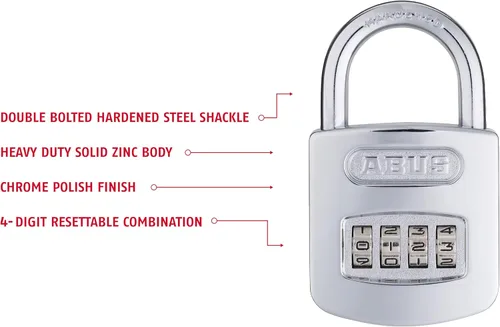 Miniatura 4 de ABUS 160/50 B 160 All Weather Chrome 4 Dial Combinación Candado, Negro/Plata