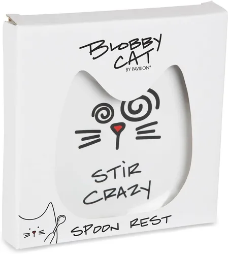 Miniatura 10 de Pavilion Gift Company Blobby Cat, soporte para cucharas para gatos "Stir Crazy", 5 pulgadas, color blanco