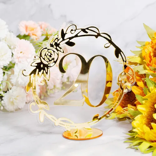 Miniatura 4 de Elegantes números de mesa de espejo - Números de mesa de recepción de boda de acrílico con soportes de encaje por Rely2016