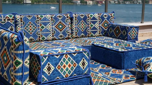 Miniatura 5 de arabicsofa Juego de sofás árabes tradicionales en forma de L - Sofás seccionales marroquíes - Asientos Majlis orientales para sala de estar