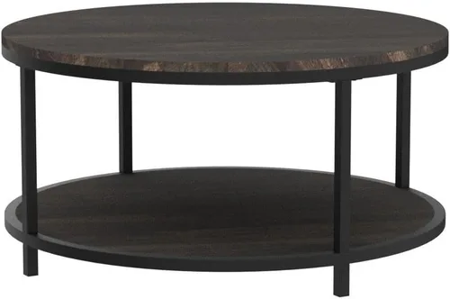 Miniatura 5 de NSdirect Mesa auxiliar redonda de 36 pulgadas, superficie de madera rústica y patas de metal resistentes, mesa industrial para sala de estar, Marrón